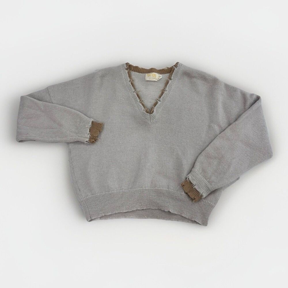 Nation LTD Sweater Womens Size XS Baby Alpaca Cropped Distressed Long Sleeve